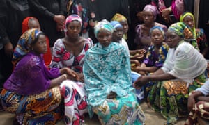 Chibok school girls who escaped from Boko Haram in 2014. The Islamist group has now kidnapped more girls and women.