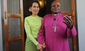 Old friends: Desmond Tutu with Aung San Suu Kyi in Yangon in 2013.