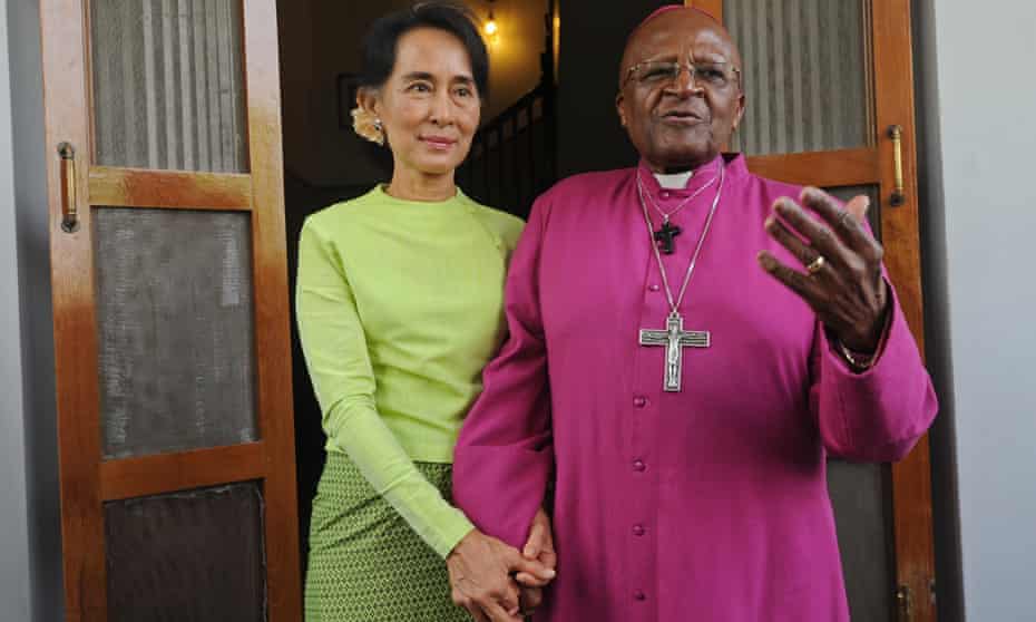 Old friends: Desmond Tutu with Aung San Suu Kyi in Yangon in 2013. 