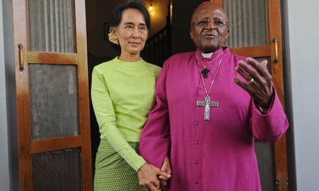Old friends: Desmond Tutu with Aung San Suu Kyi in Yangon in 2013. 