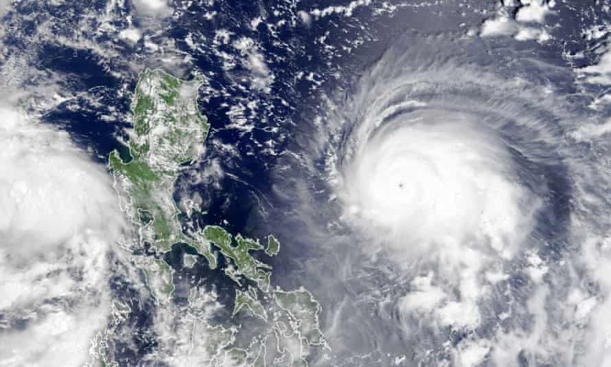 Swirling clouds photographed by satellite.