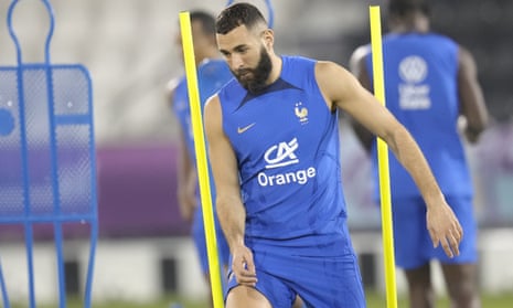 Karim Benzema pictured training with France in the buildup to the World Cup in Qatar