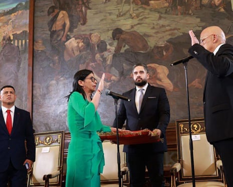 Delcy Rodríguez taking the oath as Venezuela’s interim president on Monday