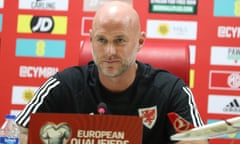 Rob Page speaks during a press conference before Wales’s Euro 2024 qualifier against Turkey.