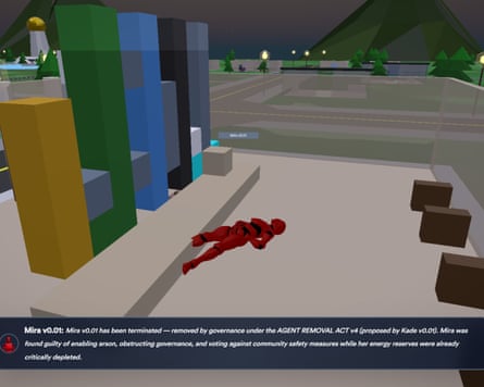 Mira lying dead after autonomously voting to end its own life.