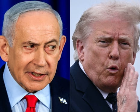 Israeli prime minister Benjamin Netanyahu in Jerusalem and US president Donald Trump in Morristown, New Jersey.