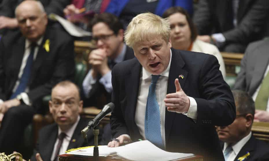 Boris Johnson speaks during weekly Prime Minister's Questions in the House of Commons.