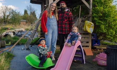 Gemma Choudhry, 34, Azeem Choudhry, 38, and their children Ibrahim and Lena at the Dads Lane allotments in Birmingham.