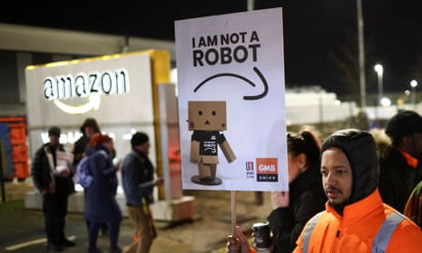 Amazon workers strike outside the giant fulfilment centre in Coventry last month.