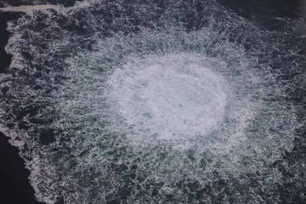 The release of gas emanating from a leak on the Nord Stream 1 gas pipeline.