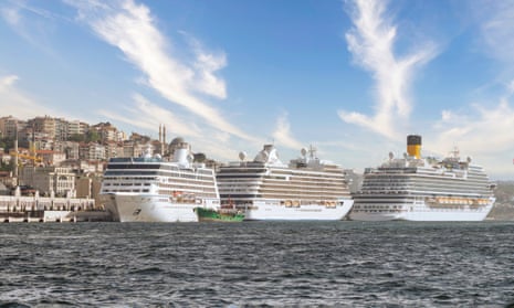 Three huge cruise ship docked at Galataport