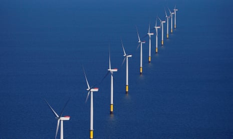 A photo of the Walney Extension offshore wind farm operated by Orsted off the coast of Blackpool, UK.