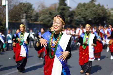Dancers on the street earlier today in Kathmandu.