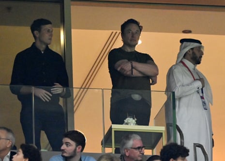 A picture of Jared Kushner and Elon Musk looking on during the FIFA World Cup Qatar 2022 final between Argentina and France at Lusail Stadium.