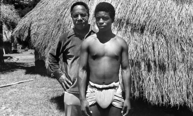 Alex Haley on the set of the 1977 television adaptation of Roots, with LeVar Burton who played Kunta Kinte.