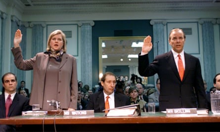 Jeffrey Skilling and Sherron Watkins of Enron at a Senate commerce committee hearing in 2002