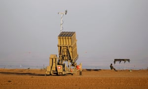 An Israeli Iron Dome rocket interceptor battery deployed near the Gaza Strip