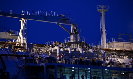 Pipe systems on a floating LNG terminal ship in Germany