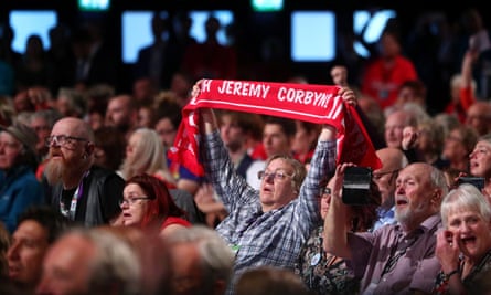 Supporters await Jeremy Corbyn’s speech.