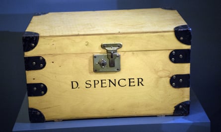 Diana’s wooden school trunk bearing the name D. Spencer