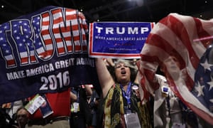 New York delegates cheer during the second day session of the Republican national convention.