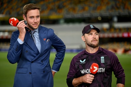 Brendon McCullum with Stuart Broad, now working for Channel, after the second Test.