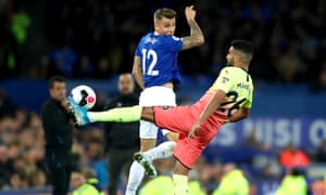 Riyad Mahrez controls the ball during Manchester City's win at Everton.