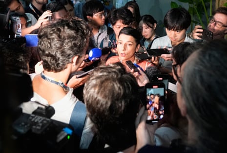 Irene Velez Torres, minister of environment and sustainable development of Colombia, speaks with members of the media at the COP30 U.N. Climate Summit, Friday, Nov. 21, 2025, in Belem, Brazil. (AP Photo/Fernando Llano)