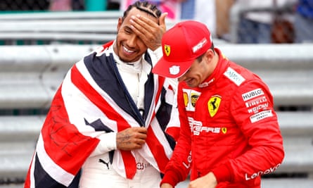 Lewis Hamilton and Charles Leclerc during the Formula One British Grand Prix at Silverstone on 14 July 2019