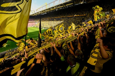 Dortmund fans show their support in the match against Union Berlin.