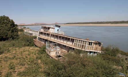 Abandoned Nile steamers stranded on the river bank at Karima.