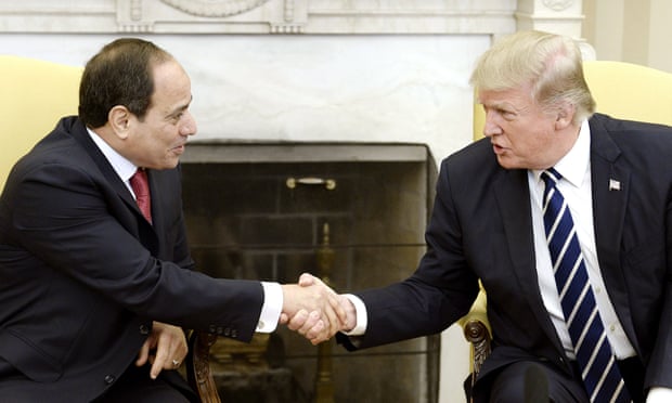 Egypt’s President Abdel Fatah al-Sisi shakes hands with Donald Trump on 3 April 2017