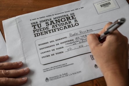 The Argentinian consul in Catania, Sicily, completes the paperwork on a blood sample