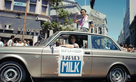 Harvey Milk at an LGBT pride parade in 1978. 