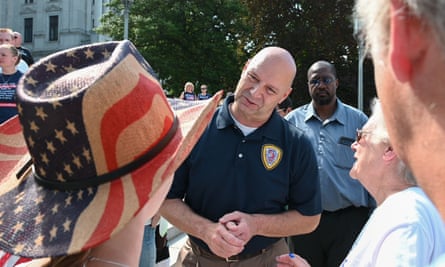 The Pennsylvania state senator Doug Mastriano at a rally in Harrisburg.