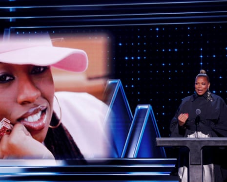 Queen Latifah presents inductee Missy Elliott during the 38th annual Rock and Roll Hall of Fame induction ceremony on 3 November.