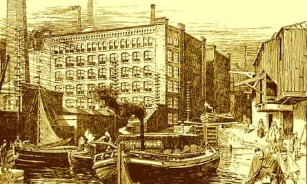 A Manchester cotton mill in the 19th century. The ruthless culture of these factories was exported to the coffee plantations of central America by James Hill