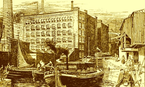 An illustration of cotton mills in 19th-century Manchester