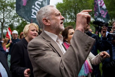 The Labour leader, Jeremy Corbyn, attends a steel workers protest