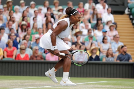 Serena Williams roars after a winning volley.