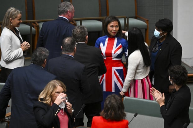 Independent MP for Fowler, Dai Le, is congratulated after delivering her first speech in the House of Representatives on Monday.