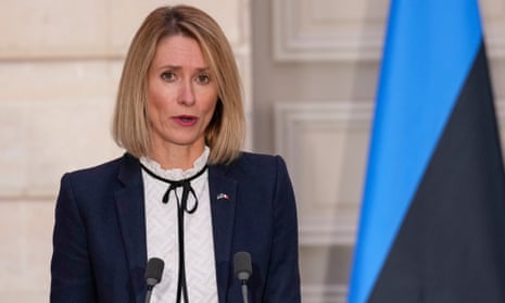 Estonia's Prime Minister Kaja Kallas attends a joint press conference with France's President at the Elysee Palace in Paris, France, 18 October 2023.