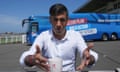 Rishi Sunak speaks to journalists at Redcar racecourse as he launches the Conservative campaign bus on 1 June.