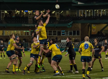 Glendale, in yellow, take on the Houston SaberCats at Constellation Field in Sugar Land, Texas in January 2019.