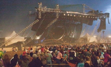 A collapsed stage killed seven people during a storm.