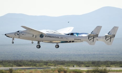The Virgin Galactic SpaceShipTwo space plane Unity takes off from Spaceport America, near Truth and Consequences, New Mexico on 11 July