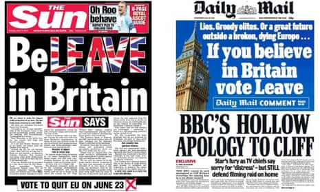 Sun and Daily Mail headlines backing Brexit