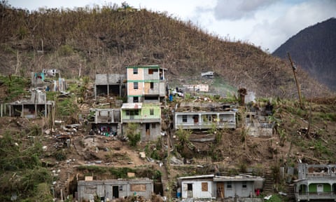 Battered houses in Dominica in the aftermath of Hurricane Maria