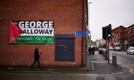 A George Galloway banner in Rochdale