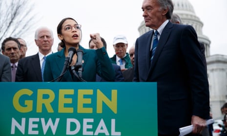 Alexandria Ocasio-Cortez, Democratic representative from New York, and Ed Markey, Democratic Senator from Massachusetts, introduce their Green New Deal resolution on 7 February.